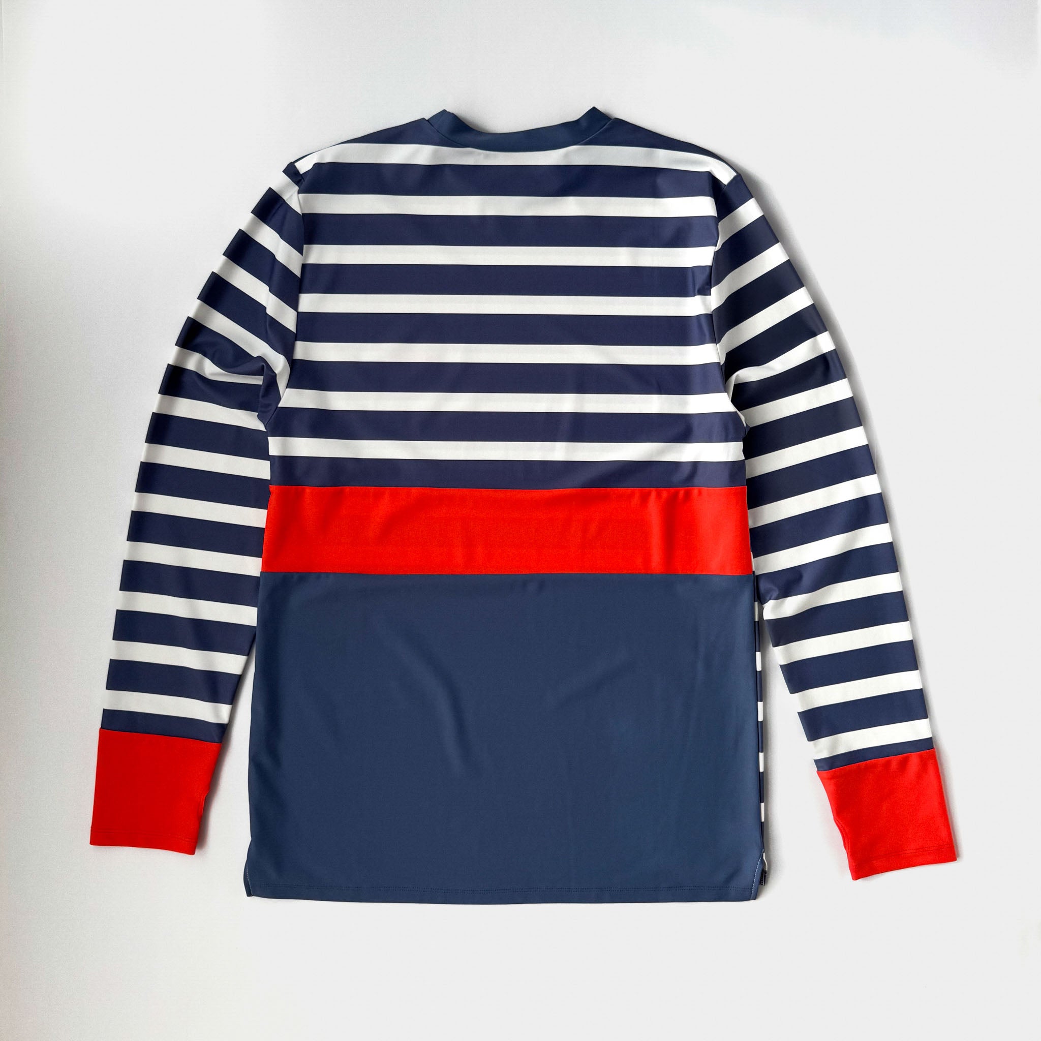 Men swimwear swim shirt with long sleeves on white background.