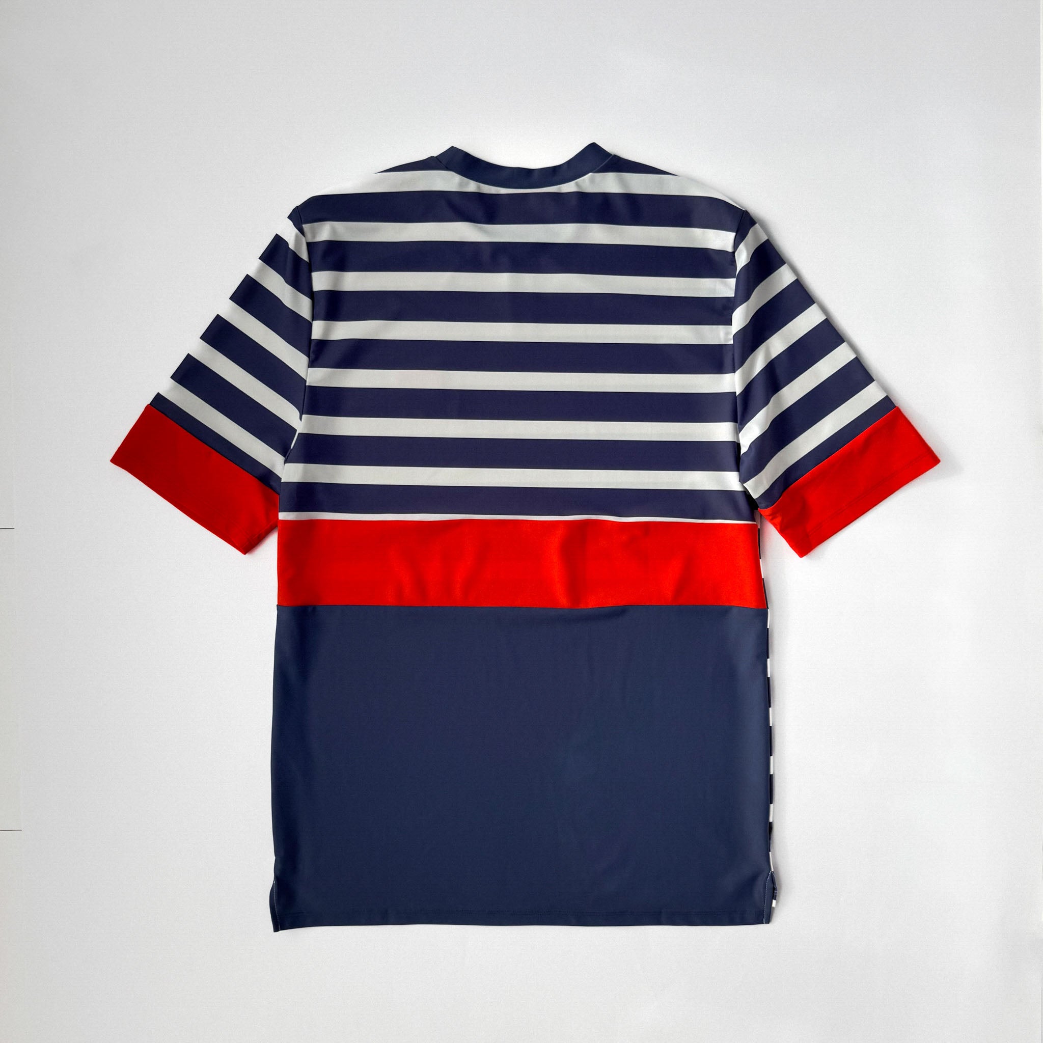 Men swimwear swim rashies. short sleeve. Back view on white background.